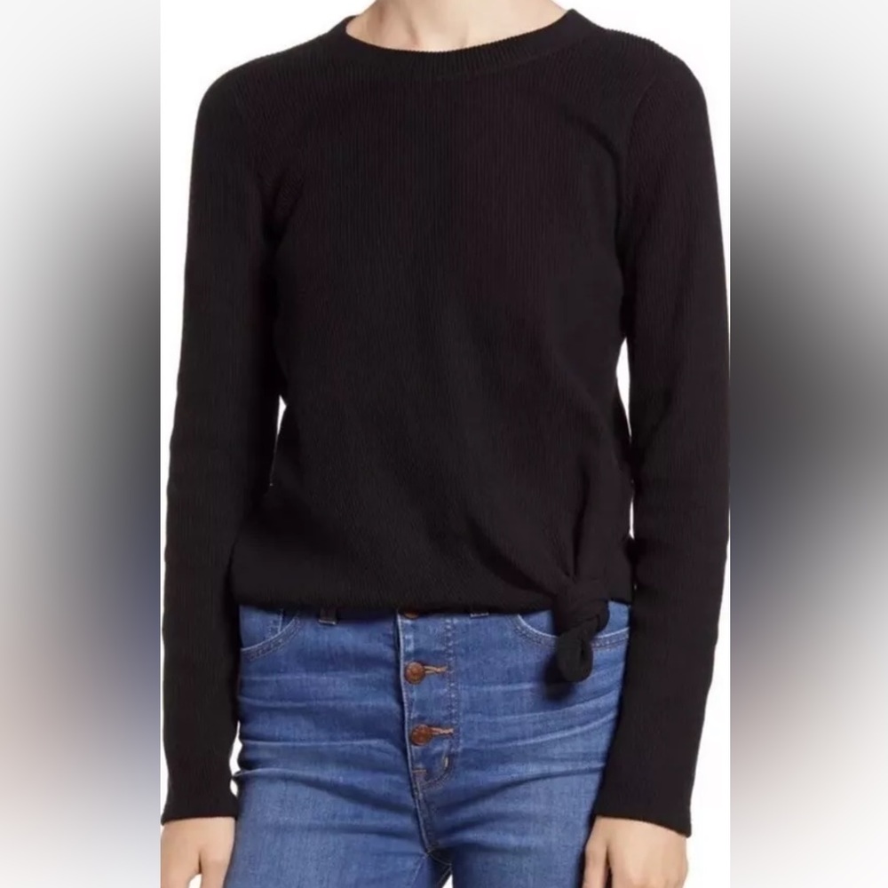 Madewell Black Ribbed Textured Knot Front Top Size XXL